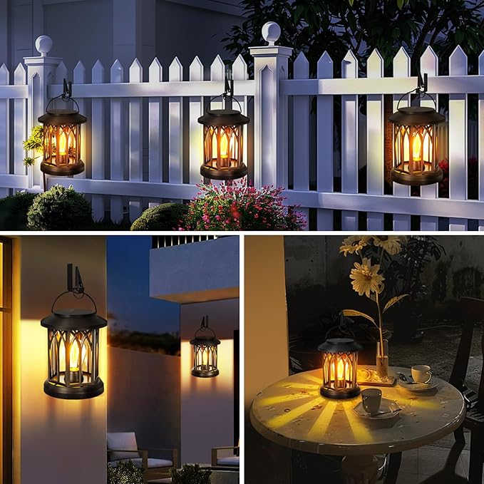 Hanging Solar Lanterns Outdoor Waterproof, 4 Pack Outdoor Lantern Decorative, Hanging Solar Lights for Outside Table Yard Porch Balcony Desk Patio Decor