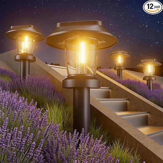ALEPOD Solar Pathway Lights Outdoor - 12 Pack Solar Powered Garden Lights Waterproof IP65, Decor Landscape Lighting with Three Lighting Modes for Yard, Lawn, Walkway, Driveway, Warm White