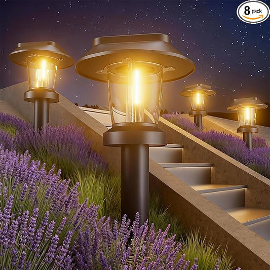 ALEPOD Solar Pathway Lights Outdoor - 8 Pack Solar Powered Garden Lights Waterproof IP65, Decor Landscape Lighting with Three Lighting Modes for Yard, Lawn, Walkway, Driveway, Warm White
