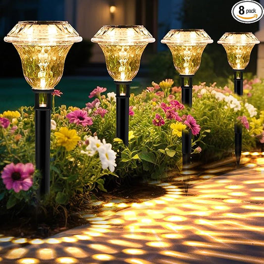 Solar Pathway Lights Garden Decor for Yard, Solar Garden Lights for Outside Waterproof Landscape Lighting, Garden Decorative for Walkway, Driveway, Yard, Landscape, Lawn (8 Pack Warm White)
