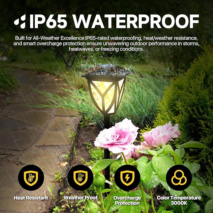 Ensenior Solar Lights Outdoor, 3000K LED Solar Garden Lights for Pathway Yard Patio Walkway Planter Walkway Landscape Lighting, IP65 Waterproof, Energy-Efficient Landscape Lighting, 8-Pack