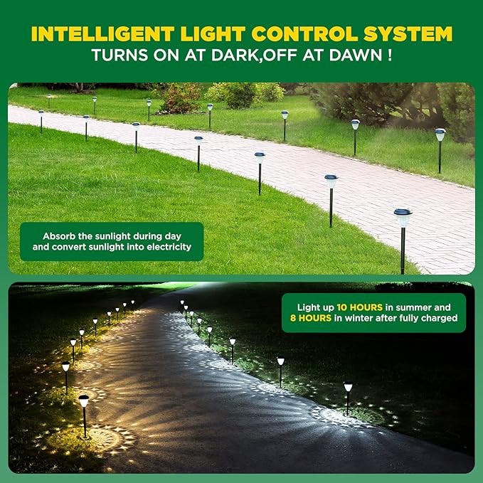 10-Pack Solar Pathway Lights, Waterproof LED Garden Lights