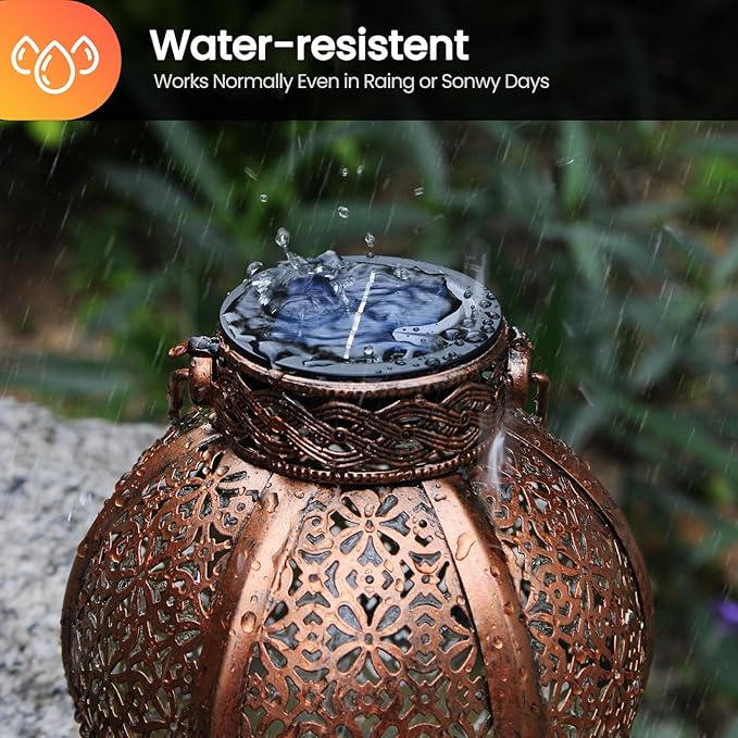 Hanging Solar Lantern Set 4-Pack, Metal Backyard Lighting