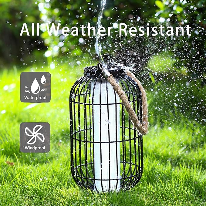 pearlstar Large Solar Powered Lantern Outdoor-Heavy Duty Metal Hanging Lights Decorative Solar Table Lamp Waterproof for Outside Patio Yard Garden Porch Tabletop Decor (Black)