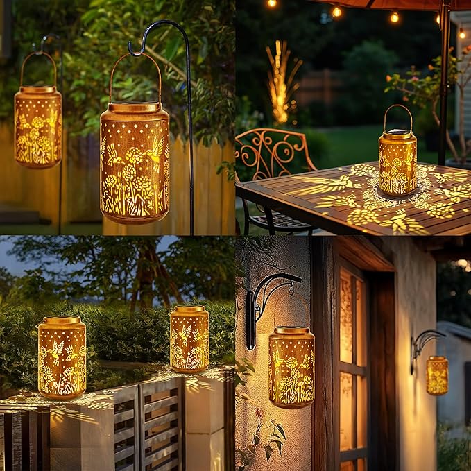 Hummingbird Solar Lantern Set, Charming Porch Lighting