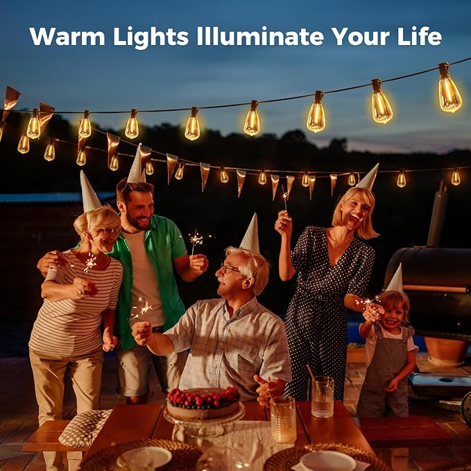 litogo 100 FT LED String Lights for Outside, Waterproof Outdoor Patio Lights with Dimmable Edison Bulbs, Warm White Hanging Light with Timer for Backyard Yard Gazebo Party Tent Garden Tree