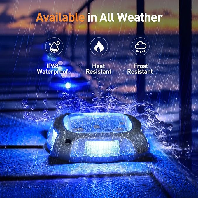 AGPTEK Metal Multi-Colors in 1 Solar Driveway Lights Outdoor 4 Pack, Aluminum RGB Deck Dock Marine LED Solar Powered Waterproof Decorative Marker Security Light for Garden, Yard, Step, Sidewalk, Path