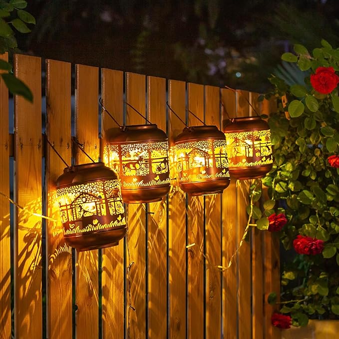 Backyard Solar Patio Lanterns, Metal Waterproof LED