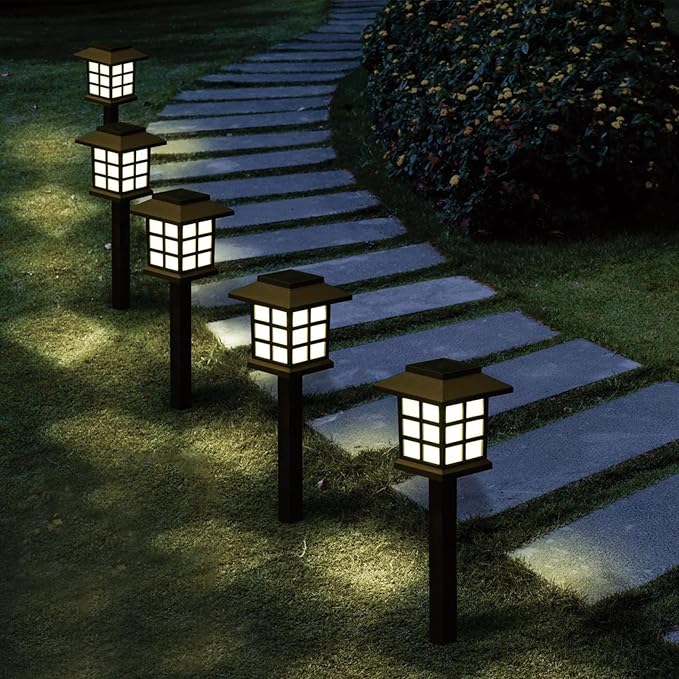 Outdoor Solar Powered LED Garden Lights Landscape Lighting Waterproof Stake Path Lights for Patio Yard Backyard Lawn Terrace Pathway Sidewalk Pathway Walkway Driveway Decorations 8 Pack Warm White