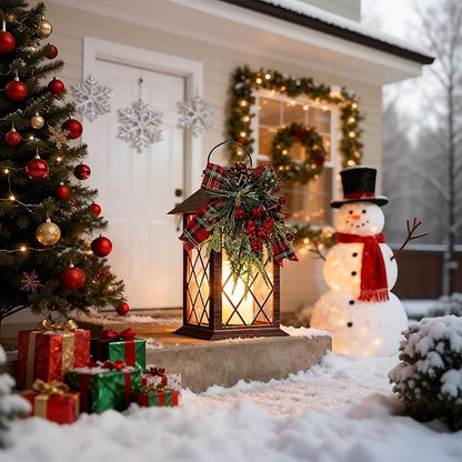 Christmas Solar Lanterns Outdoor Waterproof, 13" Outdoor Solar Powered Lantern with Flickering LED Candle, Christmas Hanging Lantern Decorations for Porch Patio Garden Balcony Pathway, 1 Pack