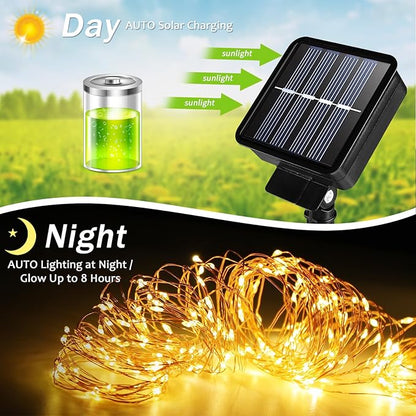 2 Pack Solar Fairy Lights Outdoor, 33 Feet 100 LEDs 8 Modes String Lights for Outside, Waterproof Solar Outdoor Light for Patio Yard Christmas Tree Halloween Wedding Party Decorations, Warm White