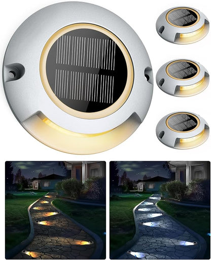 Solar Driveway Lights Outdoor Waterproof,2 Color Modes Outdoor Solar Deck Dock Warning Step Lights for Driveway Marker Sidewalk Garden Pathway Yard (4 Pack)