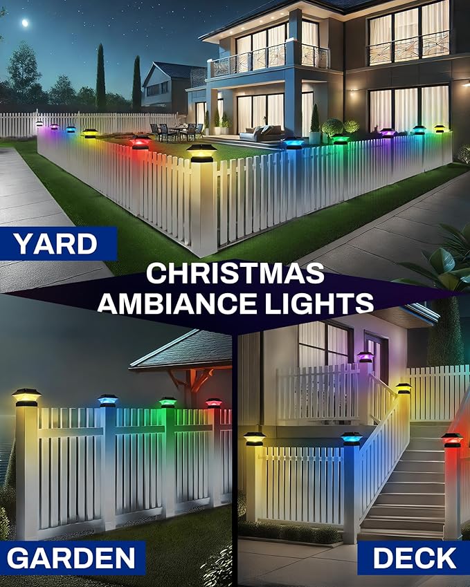 10 Pack Colorful Outdoor Solar Post Lights – 5 Modes, Fits 4x4 and 4x6 Posts, 50 Lumens, Decorative Waterproof Lamps – Ideal for Decks, Gardens, Fences, Patios, Halloween Ambiance