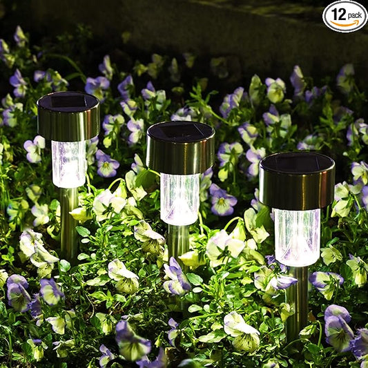 SOLPEX Solar Garden Lights Outdoor, 6 Color 12 Pack Stainless Steel Led Pathway Lights,Halloween/Christmas Solar Decorative，Christmas Decor for Patio, Lawn, Yard,Landscape and Walkway