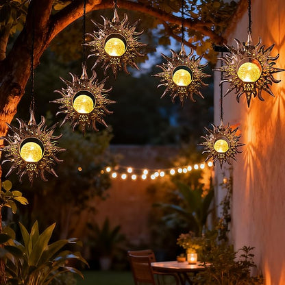 Solar Lights Outdoor Decorative,Sunflowers Hanging Solar Garden Lights Waterproof Yard Decor Metal Sun Flowers Unique Gifts Ideas for Outside Patio Lawn Tree Decorations,Yard Patio Accessories