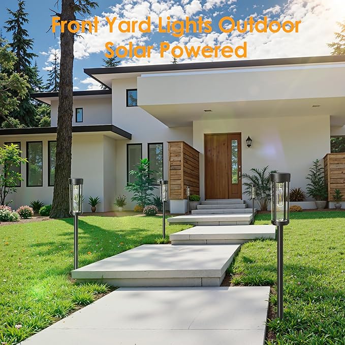 Solar Pathway Lights Outdoor 6 Pack, Bright & Taller Solar Lights Outdoor Waterproof, Auto On/Off 15Hrs+ Morden Path Light Solar Powered Landscape Lights for Yard Garden Walkway Driveway Lawn