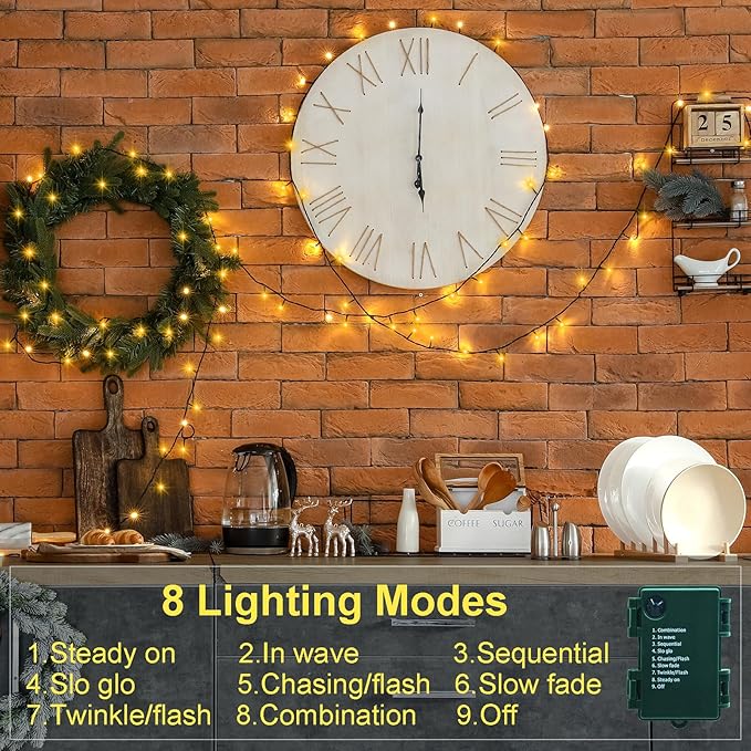 4 Pack String Lights Battery Operated, Each 23ft 70 LED Christmas Lights with Timer 8 Modes Fairy String Lights for Indoor Outdoor Wedding Garland Xmas Tree Decoration (Warm White)