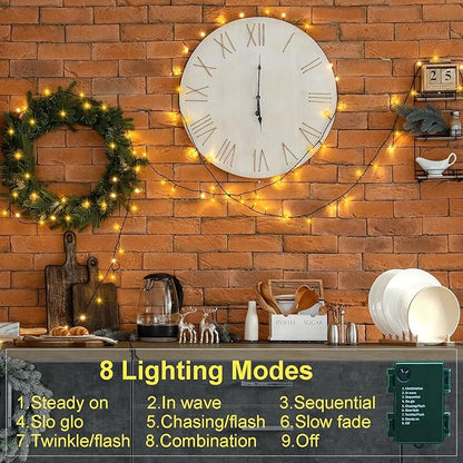 4 Pack String Lights Battery Operated, Each 23ft 70 LED Christmas Lights with Timer 8 Modes Fairy String Lights for Indoor Outdoor Wedding Garland Xmas Tree Decoration (Warm White)