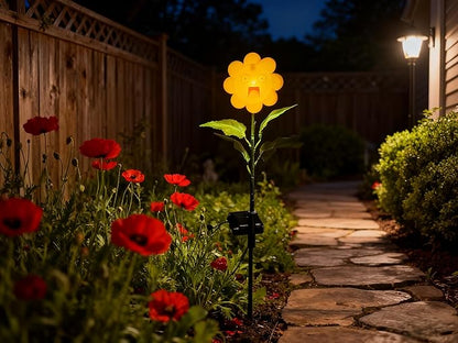 Personified Bobble Face Wind Spinners Sunflower Solar Light Outdoor with Funny Astonished Face - Garden Decor, Waterproof Auto-On/Off Pathway, Lawn, Yard Stake Light for Decorations - Single Pack