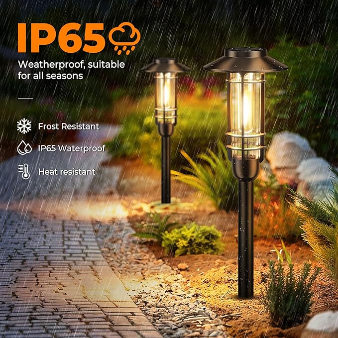 4 Pack Solar Pathway Lights Outdoor, Upgraded Bright Solar Powered Garden Light Outside, Waterproof Outdoor Lighting for Landscape Lawn Patio Yard Path Driveway Walkway Decor, Warm White