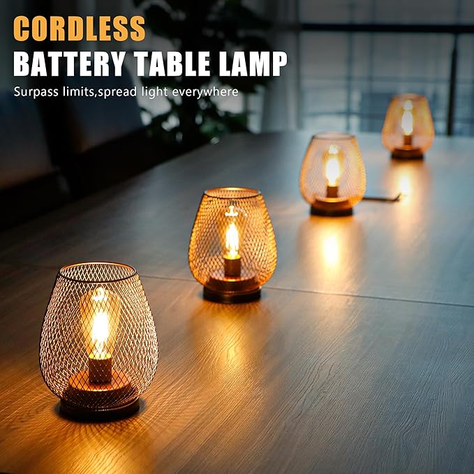 JHY DESIGN Set of 4 Metal Cage LED Lantern Battery Powered Cordless Accent Light with LED Great for Weddings Parties Patio Events for Indoors Outdoors