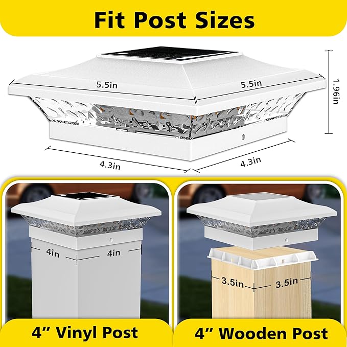 T-SUN Solar Post Cap Lights with Auto-Change Colors- for Vinyl/Wooden Posts Weatherproof Outdoor Solar Fence Post Lights for Deck, Porch, Garden & Stairs(24-Pack,RGB)