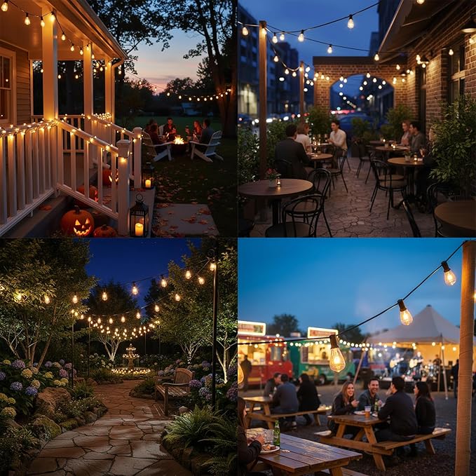 10Ft Outdoor String Lights,Black Edison String Lights with 11 Clear Edison Bulbs (1 Spare) UL Listed,Hanging Lights for Outside Patio Wedding Garden Porch Backyard Party Deck Yard