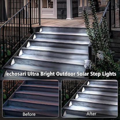 echosari 6 Pack Solar Step Lights for Outside, Ultra Bright Outdoor Stair Lights Auto ON/Off, 2835SMD LEDs Outdoor Step Lights IP68 Fully Waterproof for Yard Garden Walkways Pathway (Cool White)