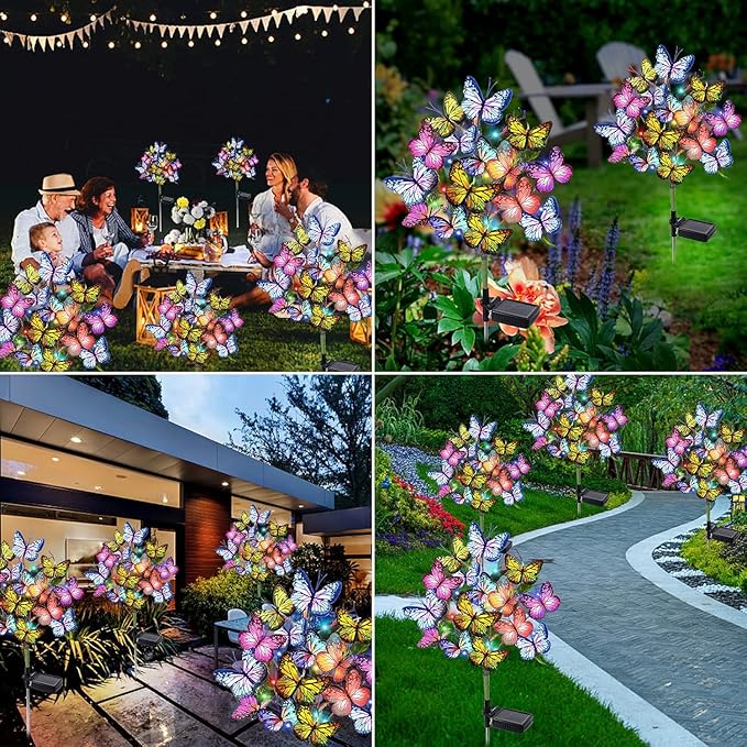 Solar Garden Stake Lights, 8-Pack 176 LED Butterfly & Flower Waterproof Yard Decor Lights