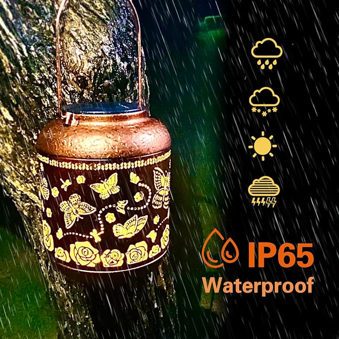 Butterfly Solar Lanterns Outdoor Waterproof Hanging Solar Lights Butterfly Gifts for Women Men Metal Decorative LED Butterflies Lanterns for Yard, Patio, Lawn, Tabletop, Landscape Pathway Garden Decor