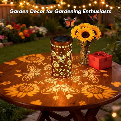 Solar Lanterns Outdoor Waterproof - Decorative Shadow Lantern with Sunflower Butterfly Cut-Out Designs for Garden Patio Yard, Best Women Gifts for Homeowners and Couples - 1 Pack