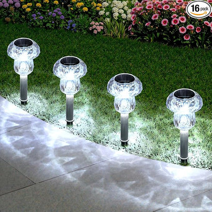 Mancra Solar Lights Outdoor Waterproof, 16 Pack Mushroom Solar Pathway Lights Dusk to Dawn Solar Landscape Lights for Yard, Walkway, Garden Decor, Cool White