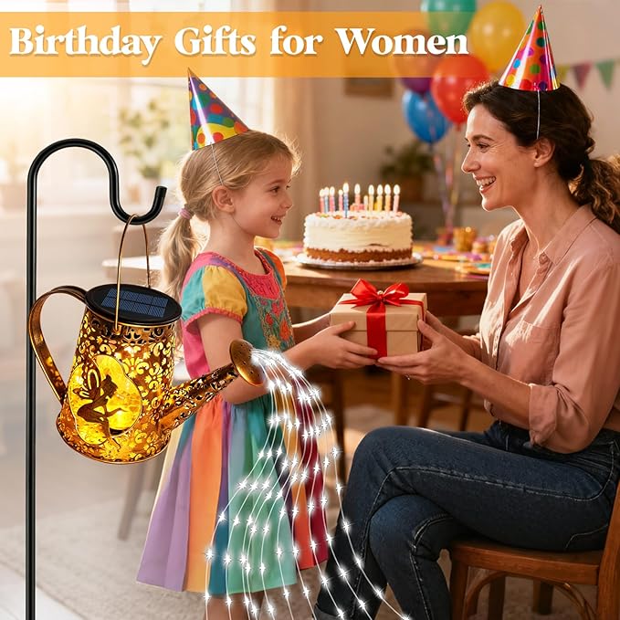 Solar Watering Can Lights, Unique Fairy Gifts for Women Mom Grandma Birthday, Waterproof Outdoor Garden Decor Large Hanging Solar Lantern Fairy Lights for Patio Porch Yard Flowerbed Pathway (White)