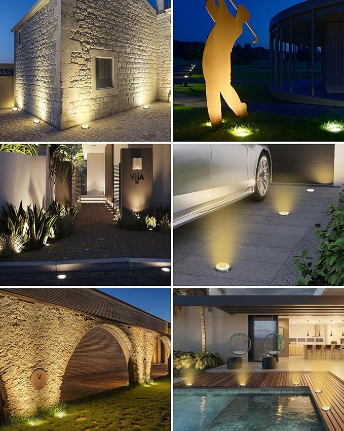 btfarm 10 Pack Solar Ground Lights Outdoor, 8 LED Solar Disc Lights IP65 Waterproof Flat Solar Light, Pathway Lights Solar Powered for Garden Lawn Patio Yard Path Landscape, Warm White