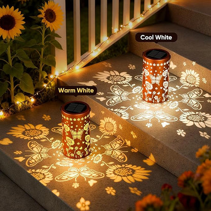 Solar Lanterns Outdoor Waterproof - Decorative Shadow Lantern with Sunflower Butterfly Cut-Out Designs for Garden Patio Yard, Best Women Gifts for Homeowners and Couples - 1 Pack