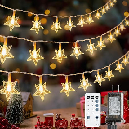39FT 100 LED Warm White Star String Lights Plug in Fairy Lights with Remote,Hanging Star Lights for Indoor Outdoor Bedroom,Classroom,Dorm,Kids Tent,Party Decor