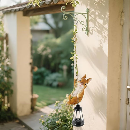 Easter Yard Décor, Solar Hanging Bunny Rabbit Statue, Outdoor Resin Animal Figurine with LED Lights for Garden, Fence, Porch, Patio, Yard Decor, Dusk to Dawn Auto On/Off
