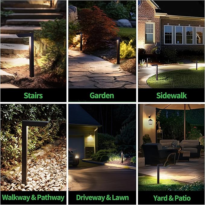 Landscape Path Lights, 3000K/4000K/5000K Selectable Pathway Lights, 12V Low Voltage Wired, LED Outdoor Waterproof, 5W 235LM L Shape Black Aluminum for Yard Walkway Driveway Garden