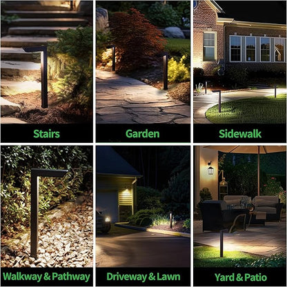 Landscape Path Lights, 3000K/4000K/5000K Selectable Pathway Lights, 12V Low Voltage Wired, LED Outdoor Waterproof, 5W 235LM L Shape Black Aluminum for Yard Walkway Driveway Garden