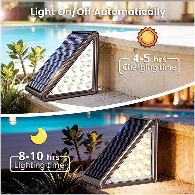 Brown Solar Step Light Outdoor Stair Lights, Deck Lights Outdoor Powered IP65 Waterproof, 3000K Warm White Solar Outdoor Step Light, Decor for Stair, Deck, Step,Porch and Outside Patio,8 Pack