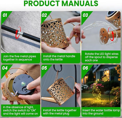 2 Pack Solar Watering Can, Metal Solar Lights Outdoor Waterproof, Hanging Lantern Decoration for Yard Outside Patio Lawn, Gardening Gifts for Women Mom Grandma