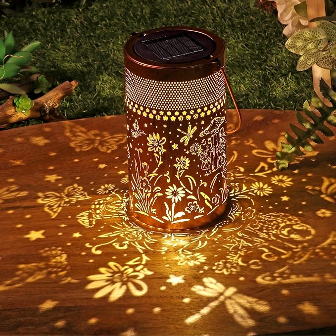2 Pack Solar Lantern Outdoor Waterproof, Metal Butterfly, Hummingbirds, Dragonflies, Frogs, Turtles, Flowers, Mushrooms, Garden Decor for Yard, Patio, Lawn, Porch, Backyard, Christmas Gifts for Women