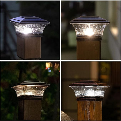 HUYIENO Solar Post Cap Lights Outdoor LED Lighting Deck Fence With Two Light Modes Warm White/Bright White Suitable for 4x4 Wooden Posts Brushed Copper 6PK