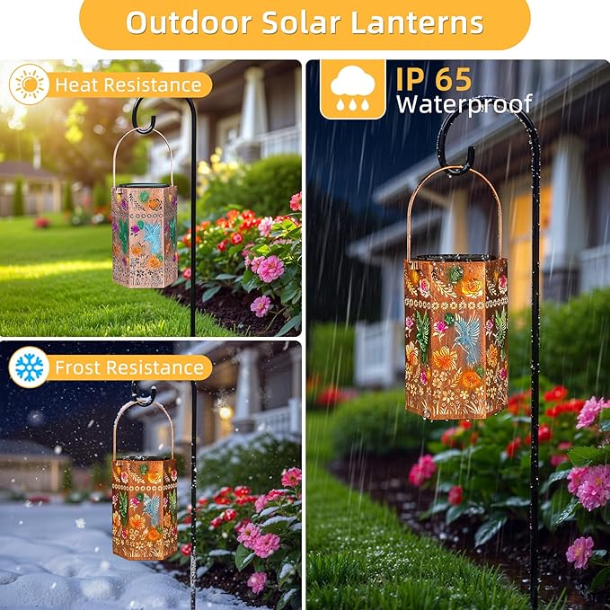 Valentine's Day Gifts for Women - Hummingbird Solar Lanterns Outdoor Waterproof for Mom Mother Grandma Hanging Solar Light Decor for Garden, Patio, Pathway, Yard, Porch (2 Pack)