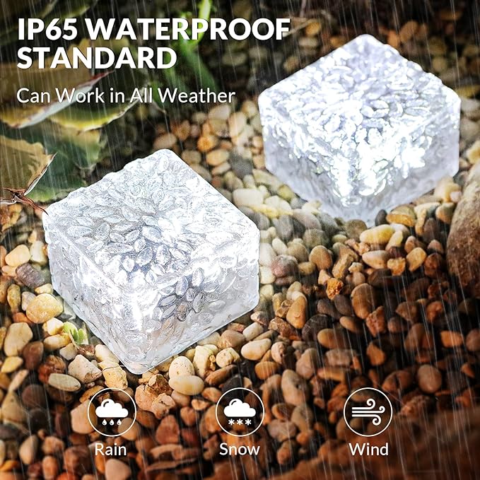 6 Pack Solar Brick Lights Landscape Path Light Garden Decoration Yard Paver Road Lighting Recessed Paver for Garden, Pathway, Patio, Walkway Decor