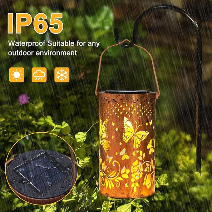Butterfly Solar Lanterns Outdoor Waterproof Hanging Lights, Butterfly Gifts for Women Mom Grandma, Metal Decorative LED Solar Lanterns for Yard Patio Porch Balcony Garden Decor