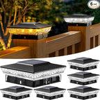 6-Pack Solar Post Cap Lights, 2-Mode Black Waterproof