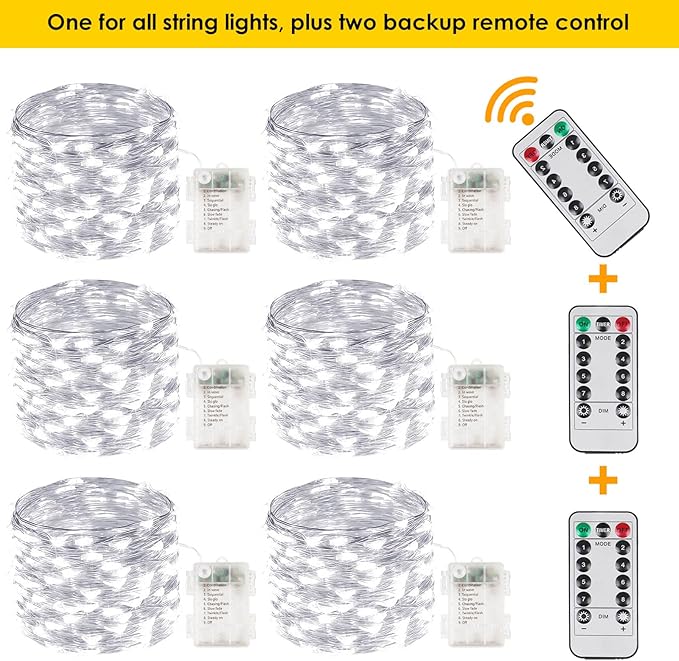 6-Pack 100 LED Christmas Twinkle Lights, 33ft Waterproof for Yard