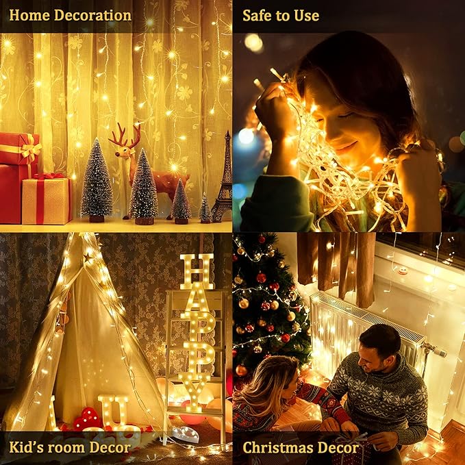 100 LED Christmas Twinkle Lights, 33ft Waterproof for Backyard