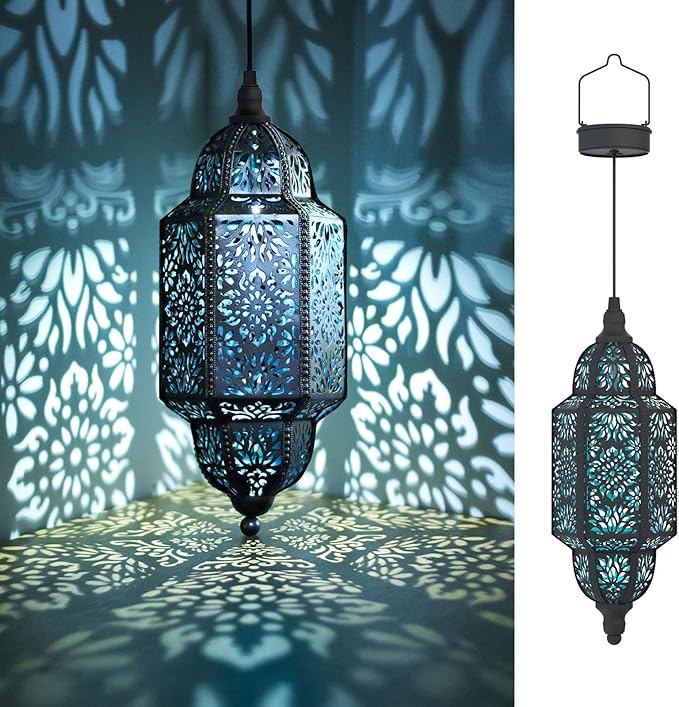 Moroccan Solar Hanging Lantern, Outdoor Pendant